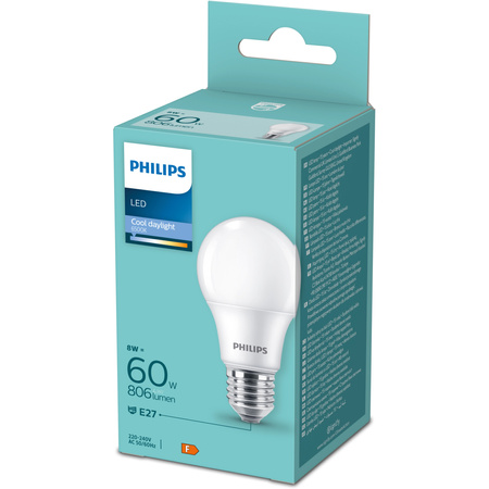 Żarówka LED E27 A60 8W = 60W 806lm 6500K Zimna 180° Philips