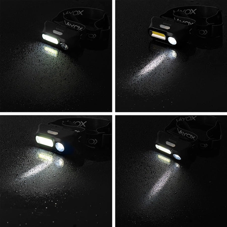 Latarka Czołowa Akumulatorowa LED 250lm XPE + COB LED 7 Trybów Pracy VAYOX 