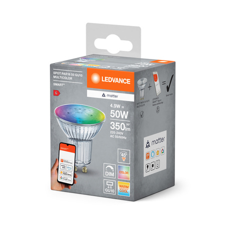 Żarówka LED GU10 4.9W = 50W 350lm RGB CCT Ściemnialna SMART+ Matter WiFi Ledvance