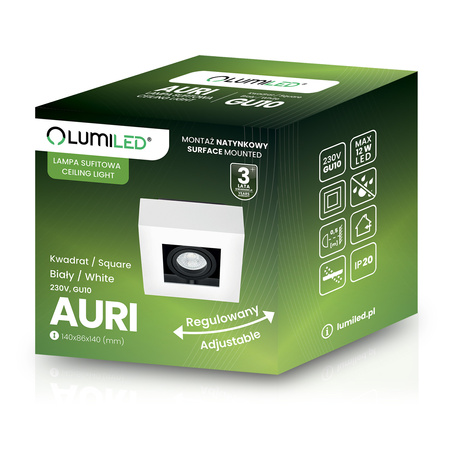 Oprawa Natynkowa HALOGENOWA Ruchoma SPOT GU10 Kwadrat Biała AURI LUMILED