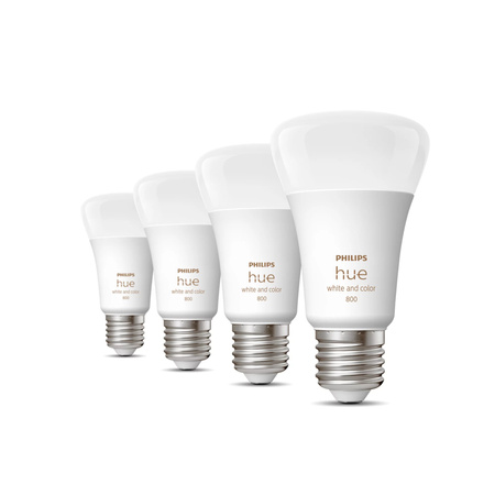 4x Żarówka LED E27 A60 9W = 60W 806lm 2000-6500K CCT + RGB SMART Inteligentna Bluetooth ZigBee White and Color Ambiance Philips HUE