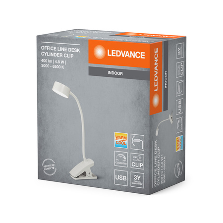 Lampa Stołowa Biurkowa LED Klips Regulowana 4.8W 328lm CCT Ściemnialna Biały Office Line Ledvance