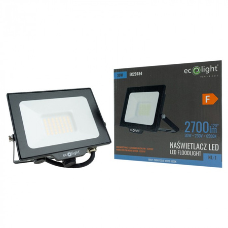 Naświetlacz LED Lampa Reflektor 30W 2700lm 6500K Zimna IP65 NL-1 Ecolight