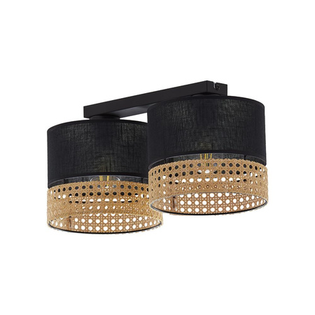 Lampa Sufitowa Natynkowa PAGLIA BLACK Rattanowa Czarna Styl Boho 2xE27 6545 TK Lighting