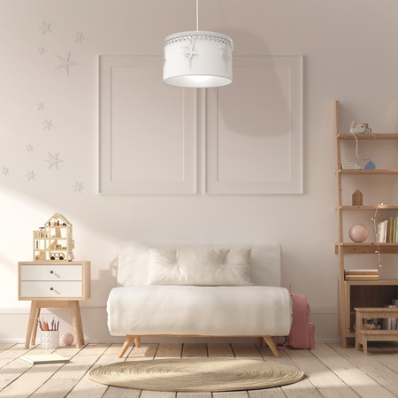 Lampa wisząca BALETNICA 1xE27 Dziewczęca Baletnica Biała MLP4969 Milagro Metal + Tkanina + Kryształki