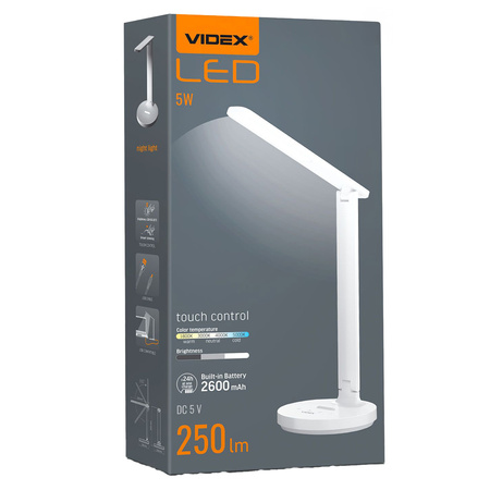 Lampka Biurkowa LED 5W 250lm 5000K Zimna Biała Ściemnialna Videx