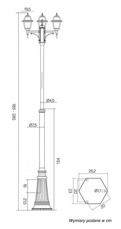 Lampa Ogrodowa Zewnętrzna Słupek LATARNIA E27 Witraż OGMWN 2 N 185-285cm czarny Su-Ma