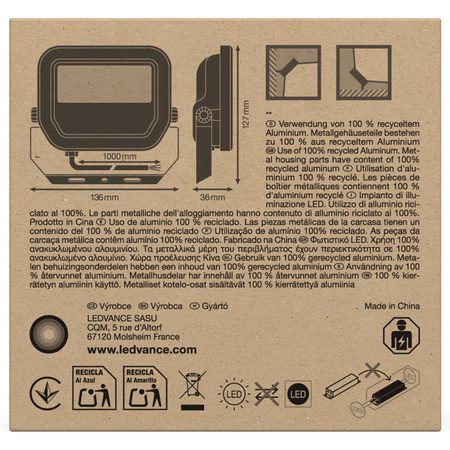 Naświetlacz LED Reflektor Zewnętrzny Lampa 10W 1200lm 4000K IP66 Czarny Floodlight Ledvance