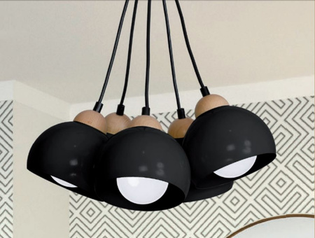 Lampa wisząca w stylu skandynawskim sufitowa czarna MiLAGRO DAMA 5x E27 Drewno + metal