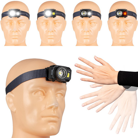 Latarka Czołowa LED XPG3 + COB Zoom Hybrydowe Zasilanie Sensor Ruchu VA0098 Vayox