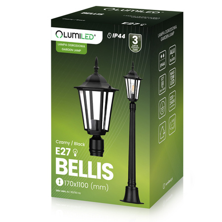 Lampa Ogrodowa Zewnętrzna E27 SŁUPEK LATARNIA 110cm Czarna BELLIS LUMILED