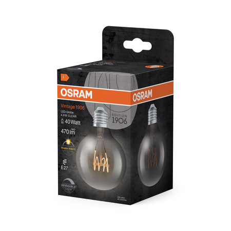 Żarówka LED Dekoracyjna G80 Kula E27 4.8W = 40W 470lm 2700K Ciepła 320° Filament Ściemnialna Vintage 1906 Osram