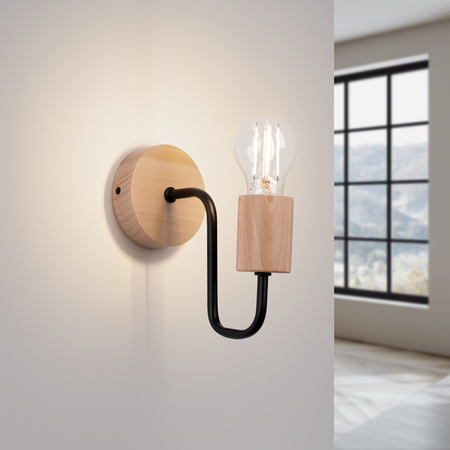 Lampa Ścienna Kinkiet 1x E27 Naturalne Drewno Czarna Timbo Peach Puff SL.1668 Sollux