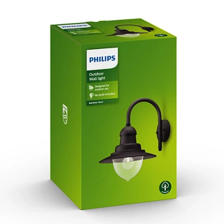 Kinkiet Ogrodowy Lampa Elewacyjna Zewnętrzna LATARNIA E27 IP44 Czarna Raindrop Philips