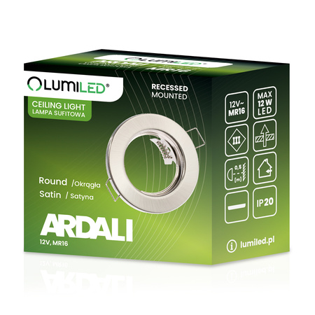 Oprawa HALOGENOWA Podtynkowa Stała Okrągła ARDALI Satyna Blacha MR16 GU10