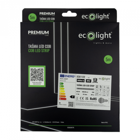 Taśma LED Pasek COB 9W/m 1035lm/m 480LED/m 24V 4000K Neutralna IP67 Rolka 5m Ecolight