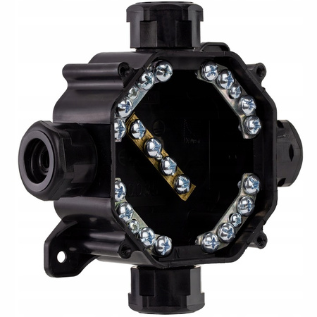 Puszka Instalacyjna Natynkowa Hermetyczna PG16 75x75x33mm Rozgałęźna z Dławikami Czarna PAWBOL