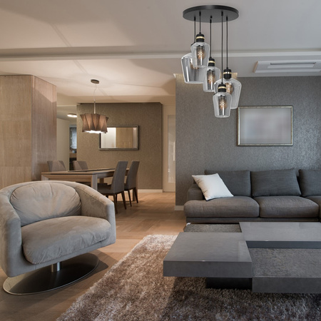 Lampa wisząca RICHMOND 5xE27 Przydymione Szkło Złote Wstawki MLP6542 Milagro Metal + Szkło