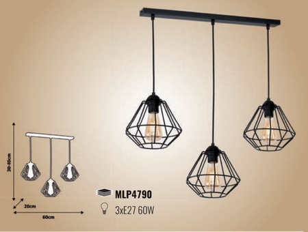 Lampa wisząca COLIN Czarny 3x E27 MILAGRO styl loft industrial metal
