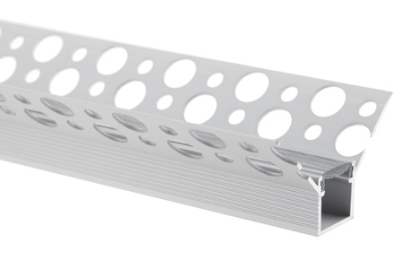 Profil Aluminiowy Podtynkowy Architektoniczny Narożny Typ W do LED Wpuszczany do Płyt KARTON / GIPS 1m + Przeźroczysty Klosz