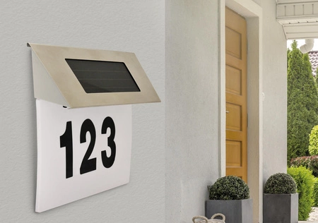 Lampa Ogrodowa Solarna LED Podświetlany Numer Domu Kinkiet Elewacyjny 5W 6500K IP44 Czujnik GOLDLUX (Polux)