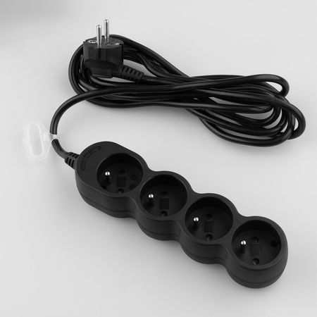 Przedłużacz Sieciowy Kabel z Uziemieniem Listwa Zasilająca 4 Gniazda 3m Czarny Sznur Lendo Lumiled