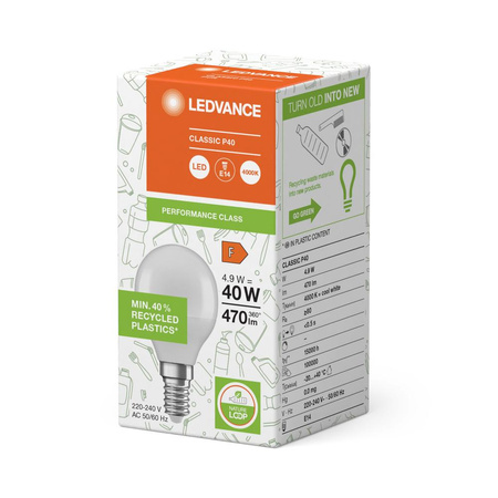 Żarówka LED E14 P45 4.9W = 40W 470lm 4000K Neutralna 200° Ledvance