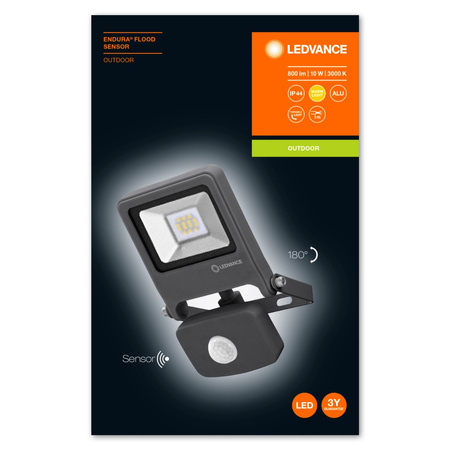 Naświetlacz LED Reflektor Zewnętrzny Lampa 10W 800lm 3000K IP44 Szary Z Czujnikiem Ruchu i Zmierzchu Endura Ledvance