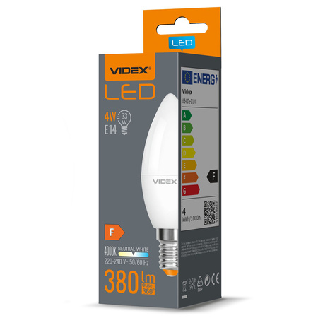 Żarówka LED E14 C37 Świeczka 4W = 33W 380lm 4000K Neutralna 220° Videx