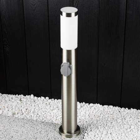 Lampa Ogrodowa Zewnętrzna E27 SREBRNY SŁUPEK 65cm z Gniazdem 230V
