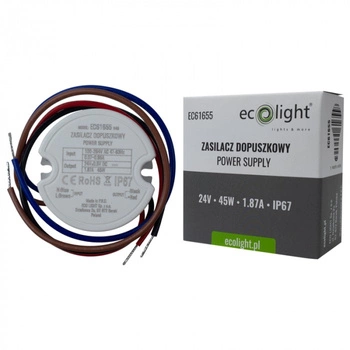 Zasilacz dopuszkowy FI60 do Taśm LED 45W 24V 1.87A Hermetyczny IP67 Ecolight