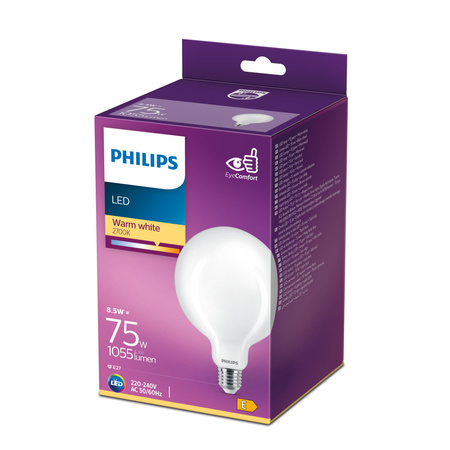 Żarówka LED Globe E27 G120 8.5W = 75W 1055lm 2700K Ciepła Filament Mleczna PHILIPS