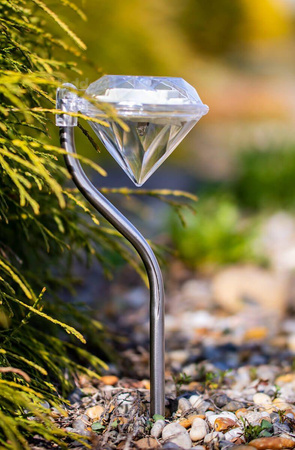 Lampa Solarna Ogrodowa LED Wbijana Ozdobna Zewnętrzna DIAMENT Chrom RGB