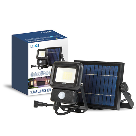 Naświetlacz LED Solarny Zewnętrzny Ogrodowy 10W 700lm 6500K Zimny 100° z Czujnikiem Ruchu i Zmierzchu IP65 IK07 Czarny Ncs Kobi