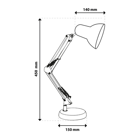 Lampka Biurkowa Kreślarska Stołowa E27 TOBI Czarna Lumiled + Uchwyt na Blat