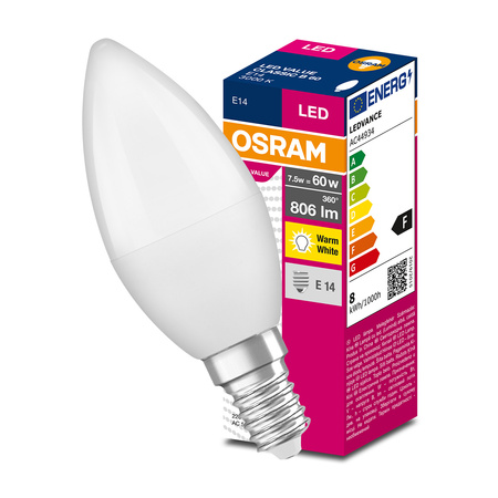 Żarówka LED E14 B39 7,5W = 60W 806lm 3000K Ciepła 220° OSRAM