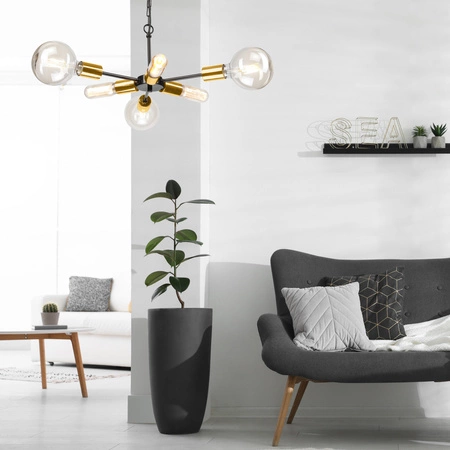 Lampa Wisząca Sufitowa STARLA 6xE27 Czarna Złota LM-6.144 Lamkur