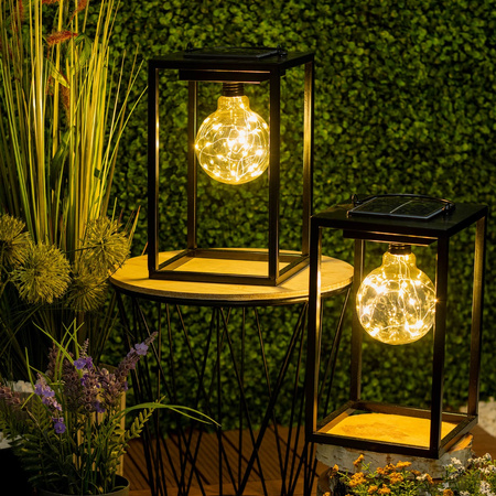 Lampa Solarna LED Zewnętrzna Ogrodowa Stojąca Wisząca Latarenka 3000K IP44 26cm Czujnik Zmierzchu