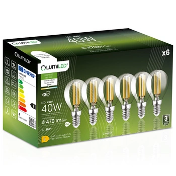 6x Żarówka LED E14 Kulka P45 4W = 40W 470lm 4000K Neutralna 360° FILAMENT LUMILED