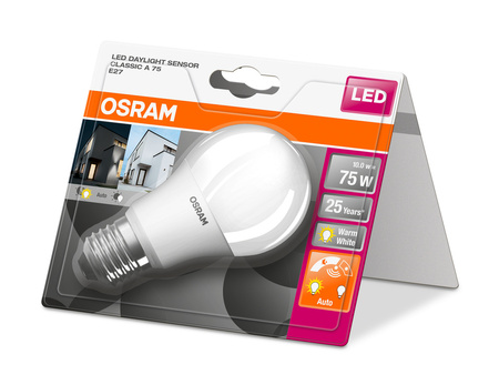 Żarówka LED A60 E27 10W = 75W 1055lm 2700K Ciepła 240° z Czujnikiem Zmierzchu Classic Osram