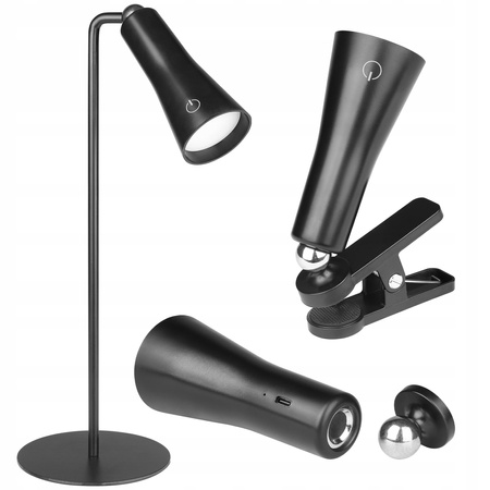 Lampka Biurkowa Stołowa Nocna MAGNETO LED 5W 400lm 4000K Akumulatorowa Odpinana Czarna MasterLED