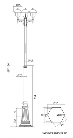 Lampa Ogrodowa Zewnętrzna Słupek LATARNIA E27 Prince OGMWN 3 O 195-295cm czarny Su-Ma