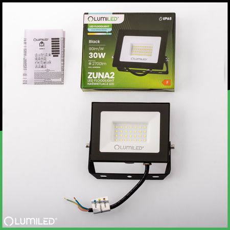 Naświetlacz LED ZUNA2 30W 2700lm 6500K IP65 Czarny LUMILED