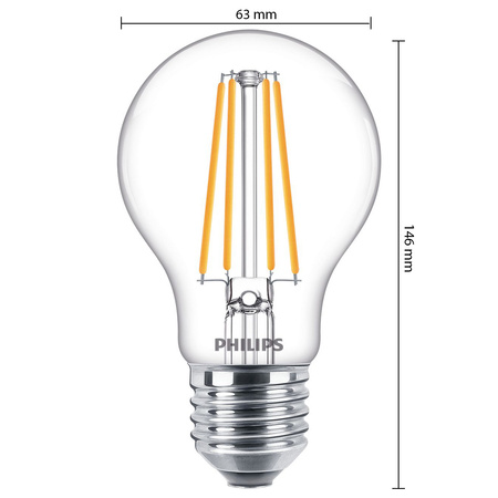 Żarówka LED E27 A60 8.5W = 75W 1055lm 4000K Neutralna Filament PHILIPS