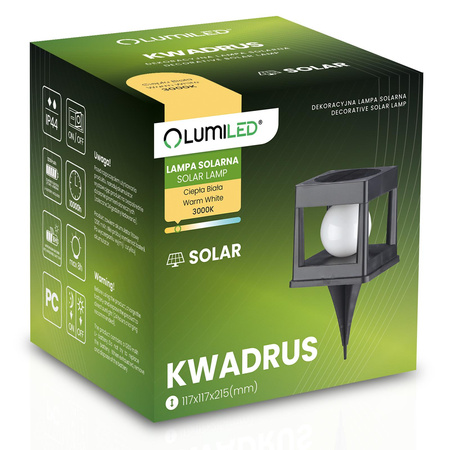 Lampa Solarna Ogrodowa LED Wbijana Zewnętrzna na Słupek Ogrodzeniowy Ogrodzenie Balustradę Taras 3000K KWADRUS LUMILED