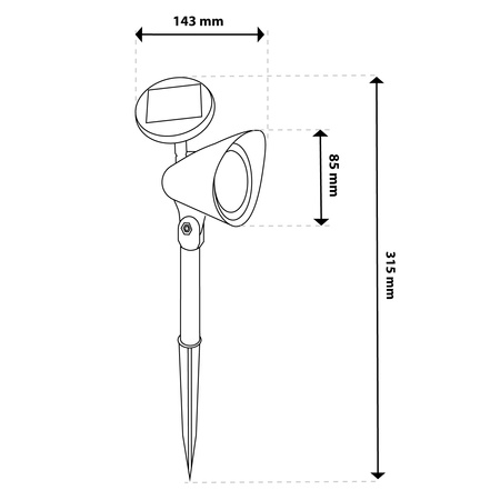 Lampa Solarna Ogrodowa LED Wbijana Kierunkowa Reflektor z Czujnikiem Zmierzchu Czarna IP44