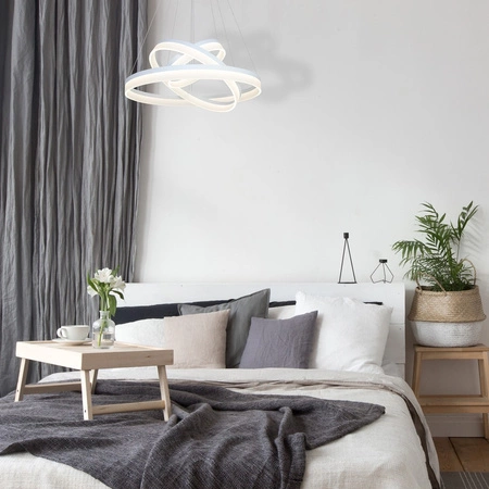 Lampa wisząca RING 4080 trzy okregi białe 114W LED + PILOT IP20 Metal i akryl styl nowoczesny Milagro