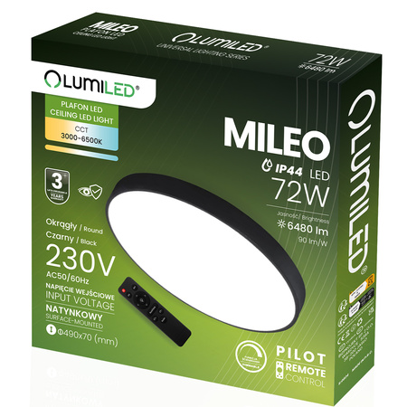 Plafon LED Lampa Sufitowa Natynkowa MILEO 72W IP44 CCT Biały Okrągły 50cm + PILOT LUMILED