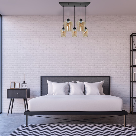 Lampa wisząca SANTIAGO 5xE27 Klosz Bursztynowe Szkło MLP6617 Metal + Szkło