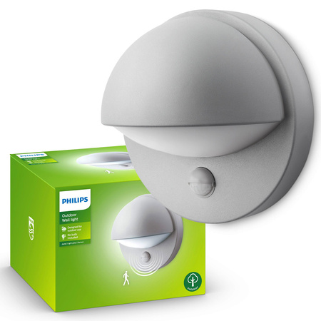 Kinkiet Ogrodowy Lampa Elewacyjna Zewnętrzna E27 IP44 z Czujnikiem Ruchu i Zmierzchu Szara June Philips